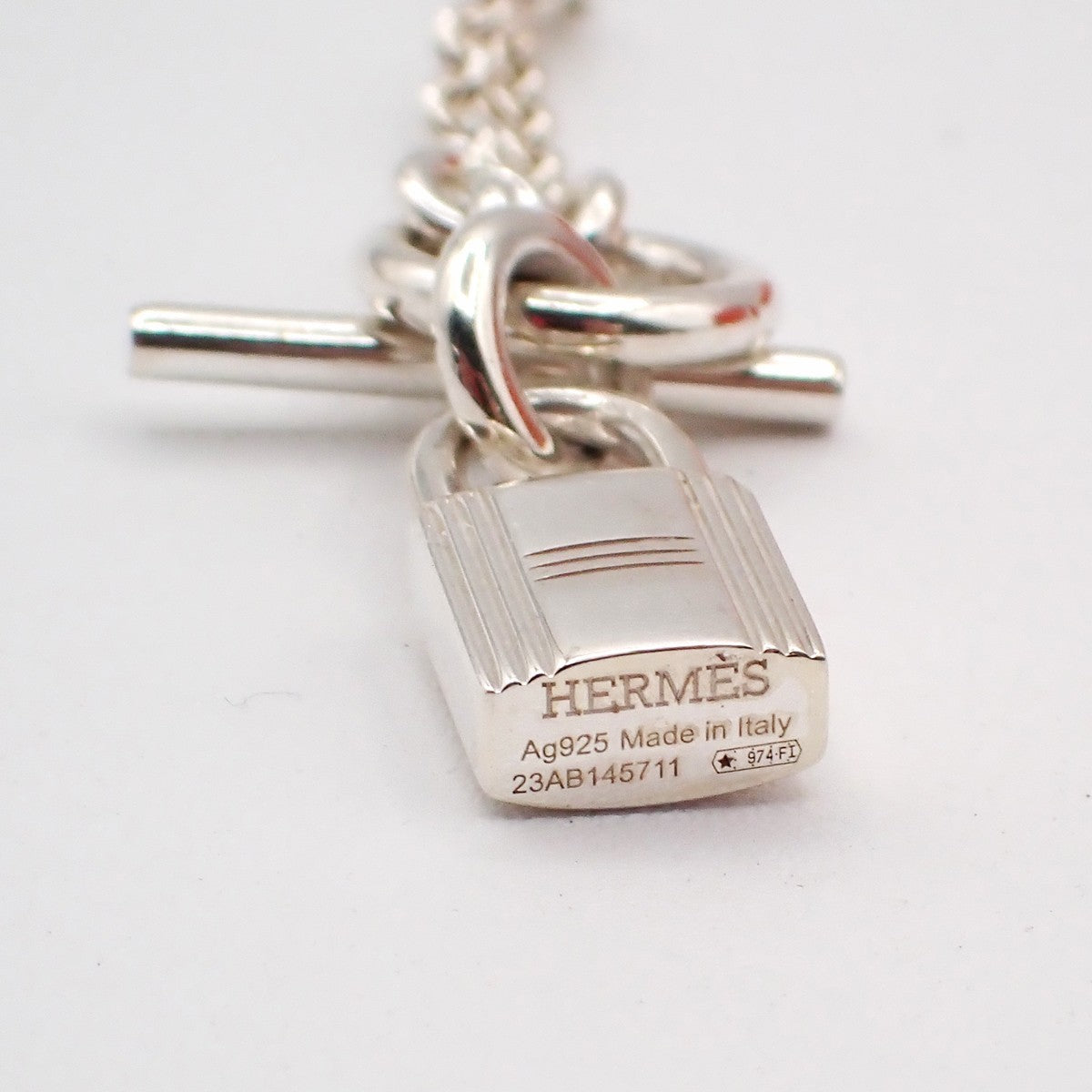Hermes Cadenas Kelly Pendant Necklace Sterling Silver