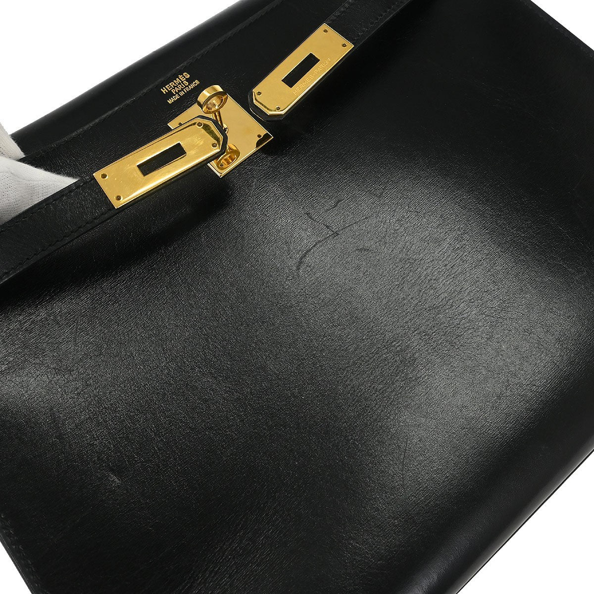 Hermes Kelly Handbag Black Box Calf with Gold Hardware