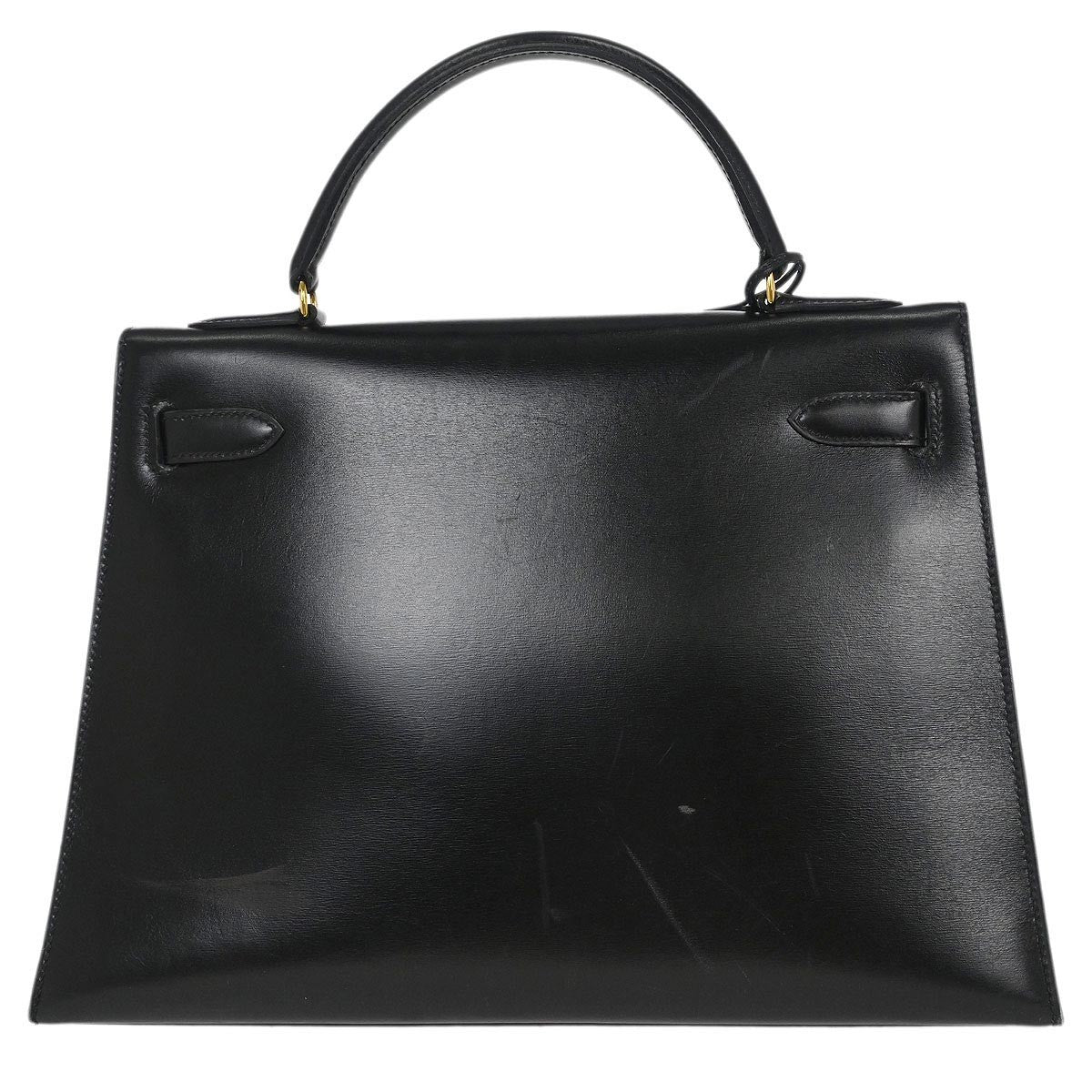 Hermes Kelly Handbag Black Box Calf with Gold Hardware