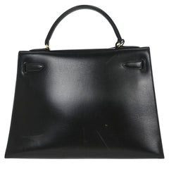 Hermes Kelly Handbag Black Box Calf with Gold Hardware