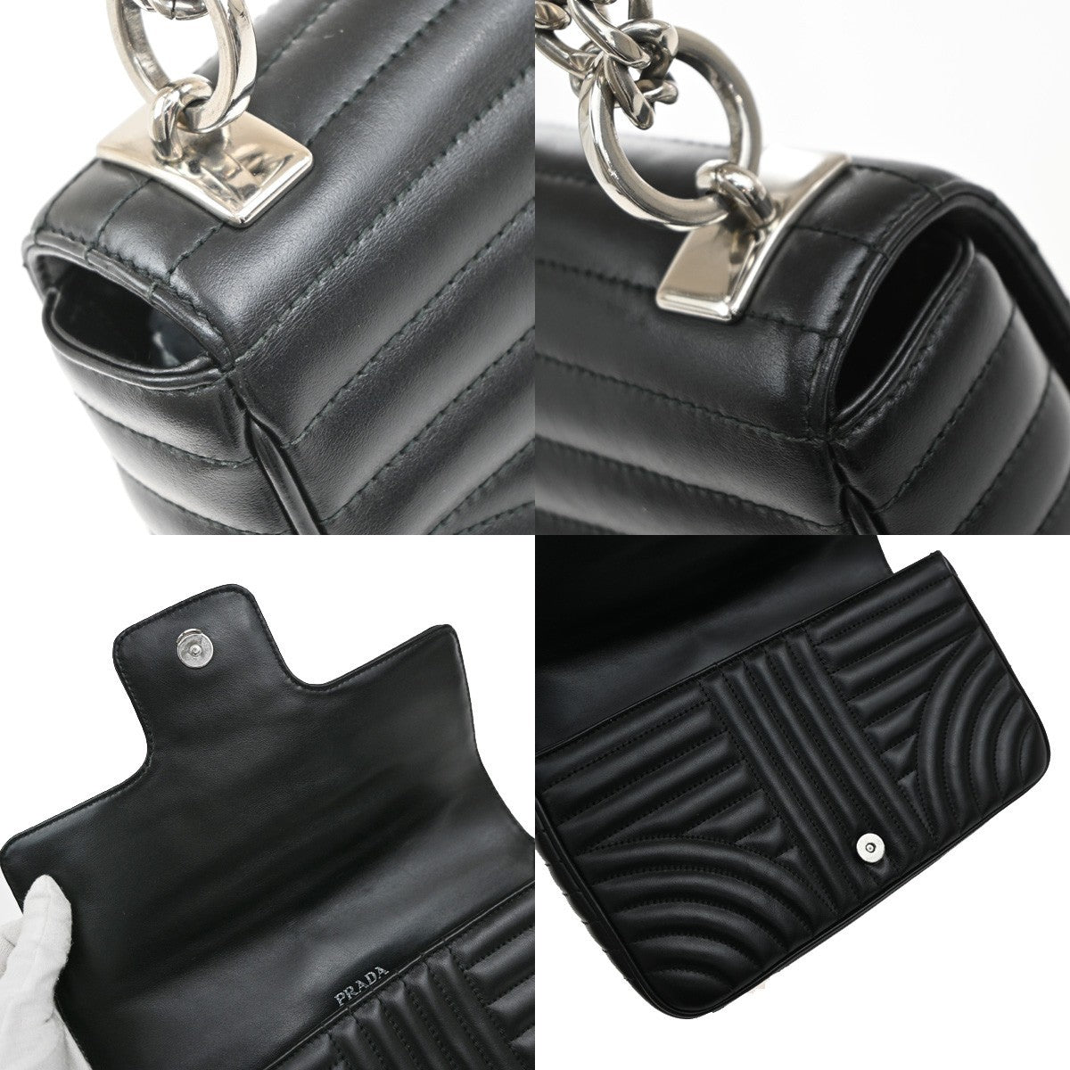 Prada Chain Flap Shoulder Bag Diagramme Quilted Leather
