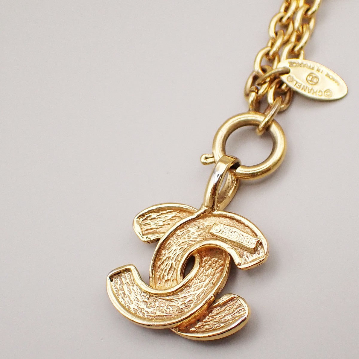 Chanel Vintage Quilted CC Pendant Necklace Metal