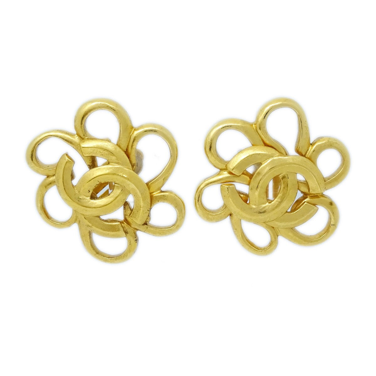 Chanel Vintage CC Flower Clip-On Earrings Metal