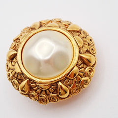 Chanel Vintage Round Clip-On Earrings Metal with Faux Pearl