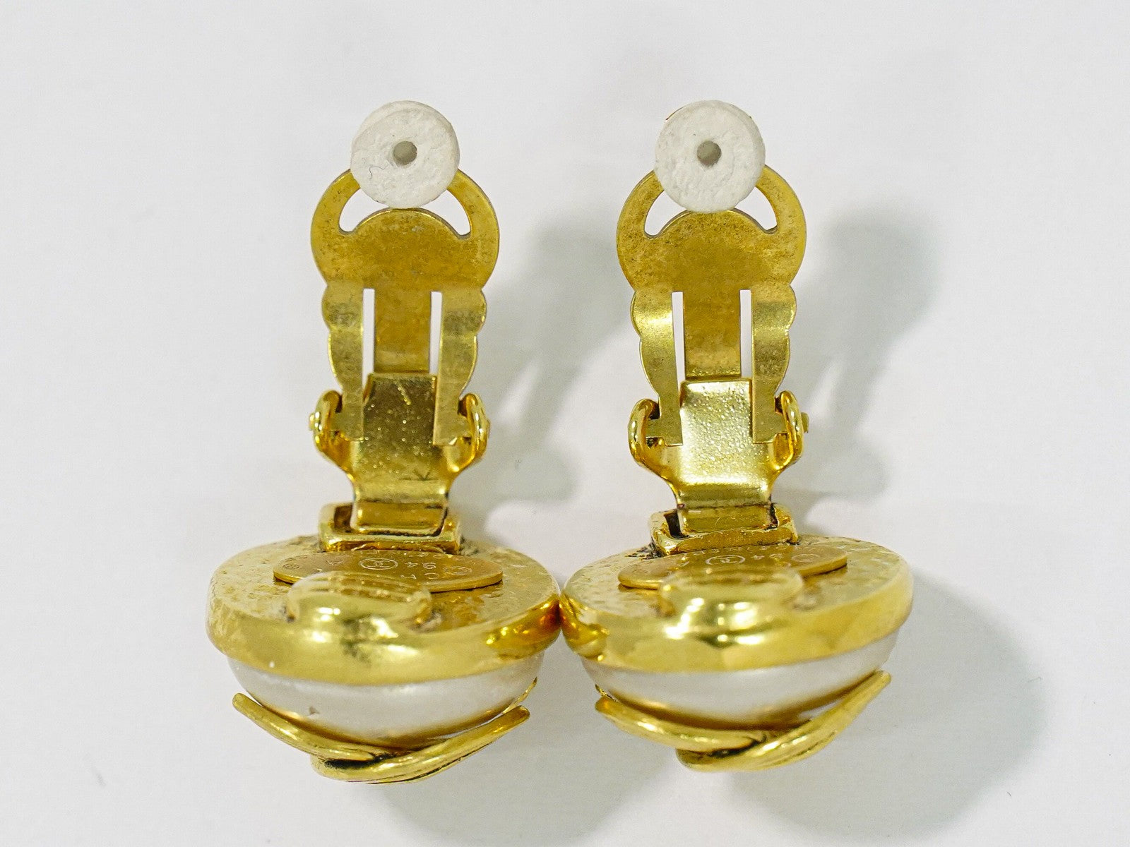 Chanel Vintage Round CC Clip-On Earrings Metal with Faux Pearl