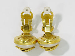 Chanel Vintage Round CC Clip-On Earrings Metal with Faux Pearl