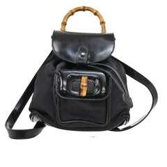 Gucci Vintage Bamboo Backpack Nylon and Patent Leather