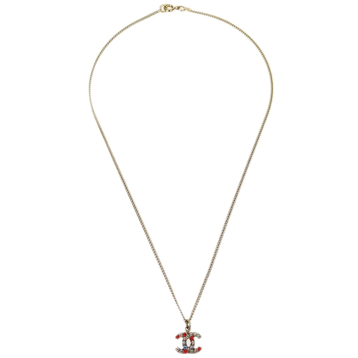 Chanel Rainbow CC Pendant Necklace Metal and Crystals