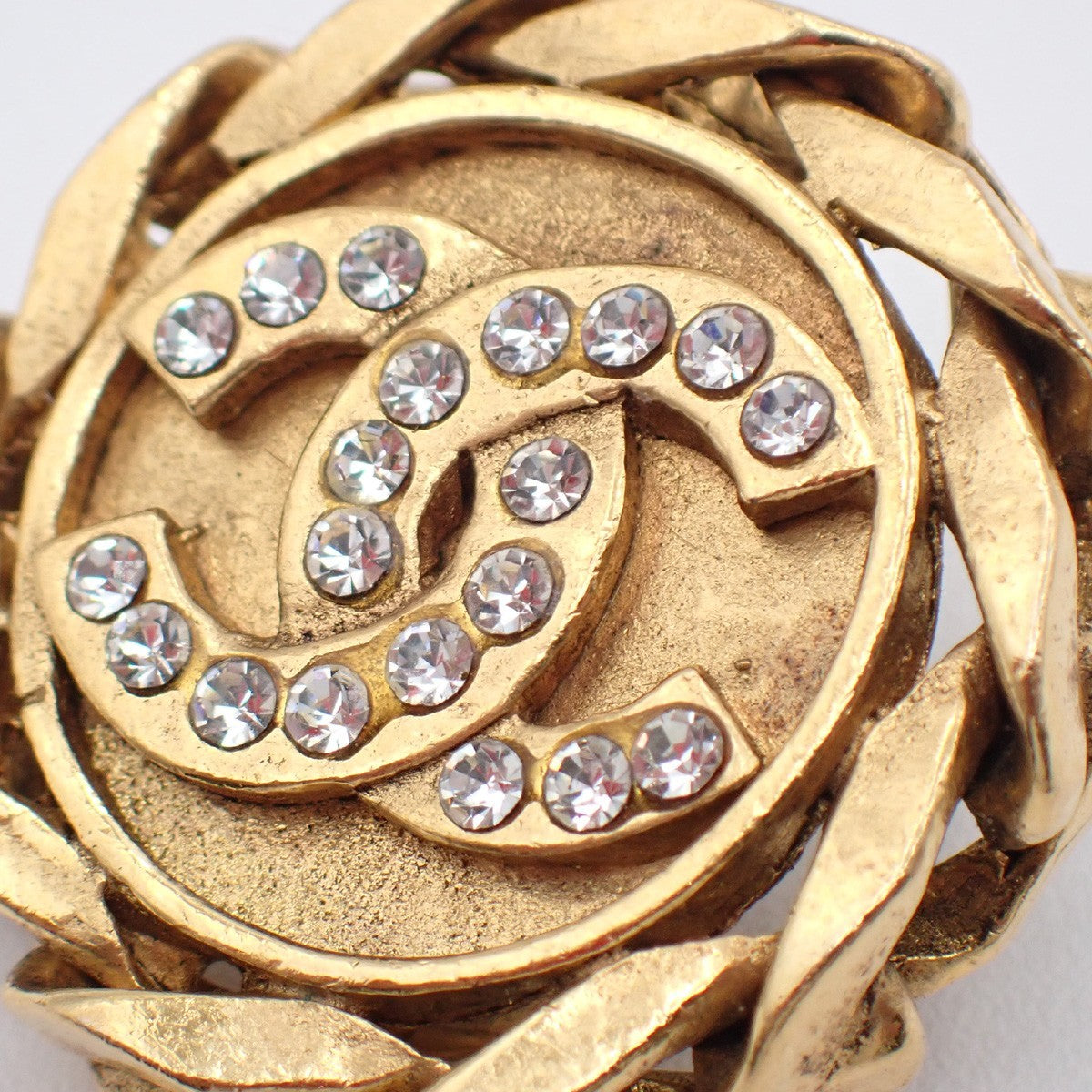 Chanel Vintage CC Round Clip-On Earrings Metal with Crystals