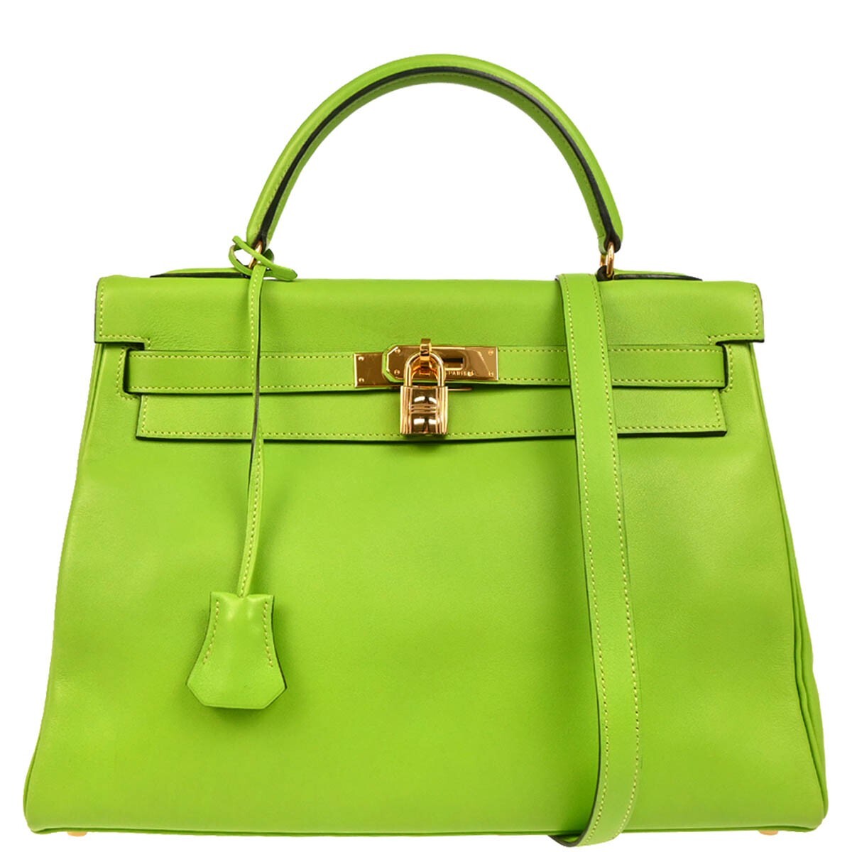 Hermes Kelly Handbag Green Gulliver with Gold Hardware