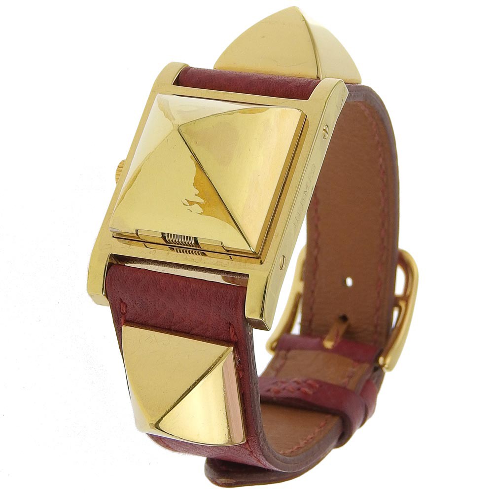 Hermes Medor Quartz Watch Plated Metal and Leather