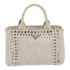 Prada Canapa Tote Rhinestone Embellished Canvas