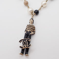Chanel CC Coco Mademoiselle Figurine Pendant Necklace Metal with Faux Pearl and Enamel