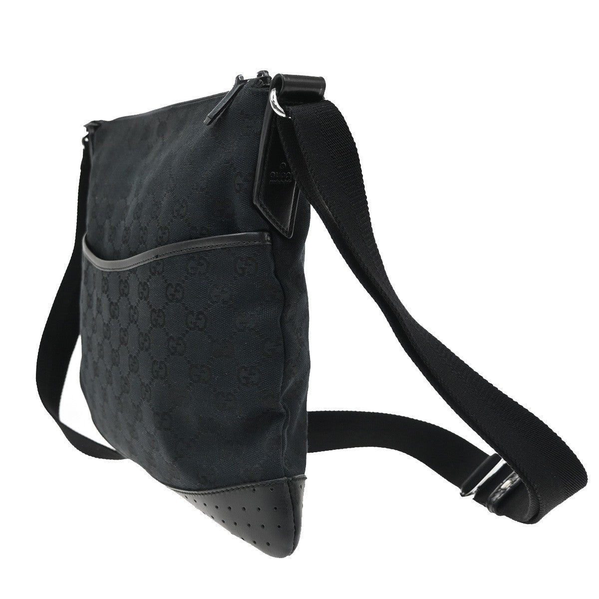 Gucci Zip Messenger Bag GG Canvas with Perforated Leather