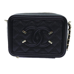 Chanel Filigree Vanity Clutch with Chain Quilted Caviar