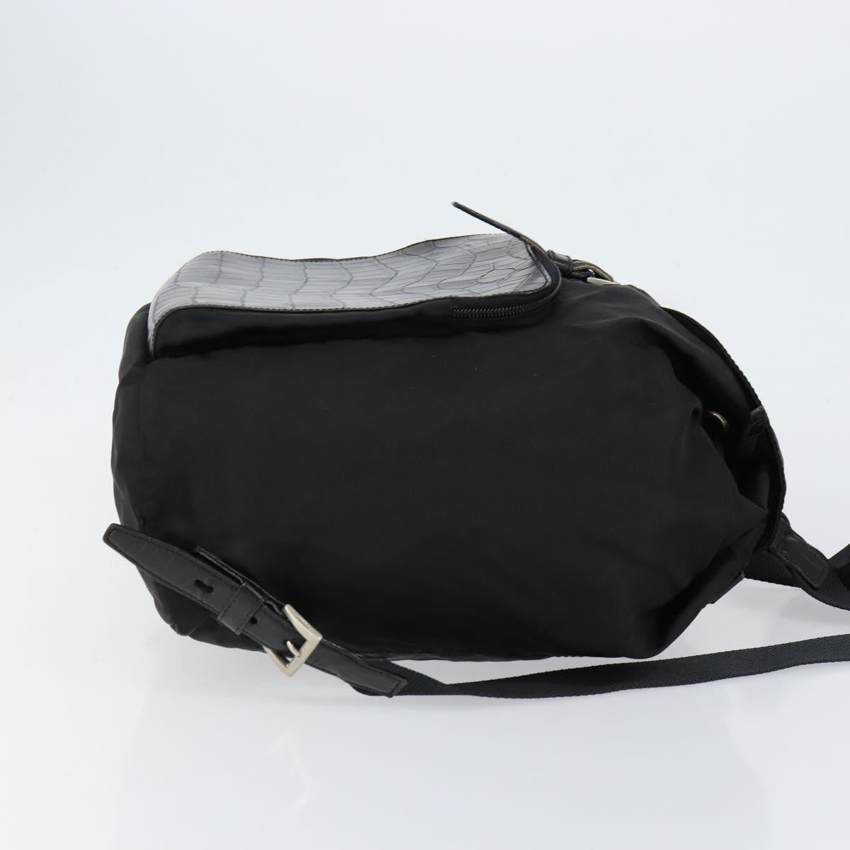 Prada Cinch Buckle Flap Backpack Tessuto with Crocodile Embossed Leather