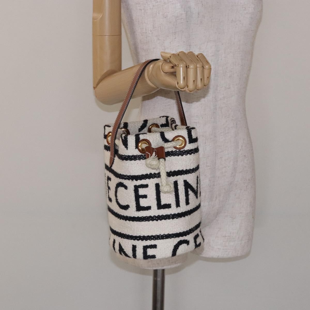 Celine Teen Drawstring Plein Soleil Bucket Bag Canvas with Leather