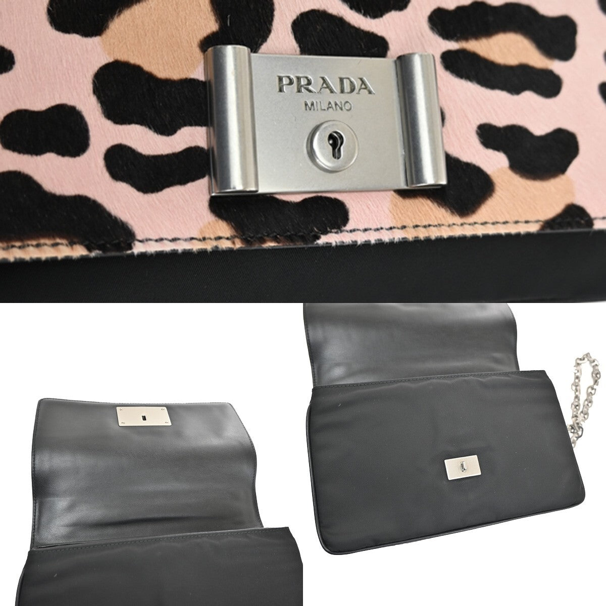 Prada Chain Flap Shoulder Bag Pony Hair and Nylon