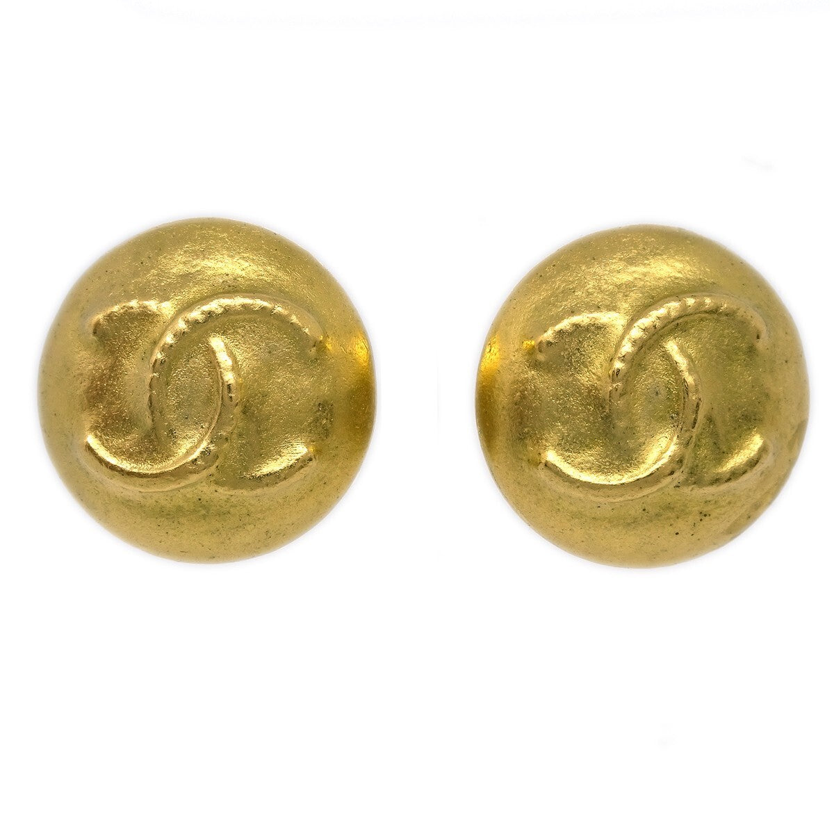 Chanel Vintage CC Round Button Clip-On Earrings Metal
