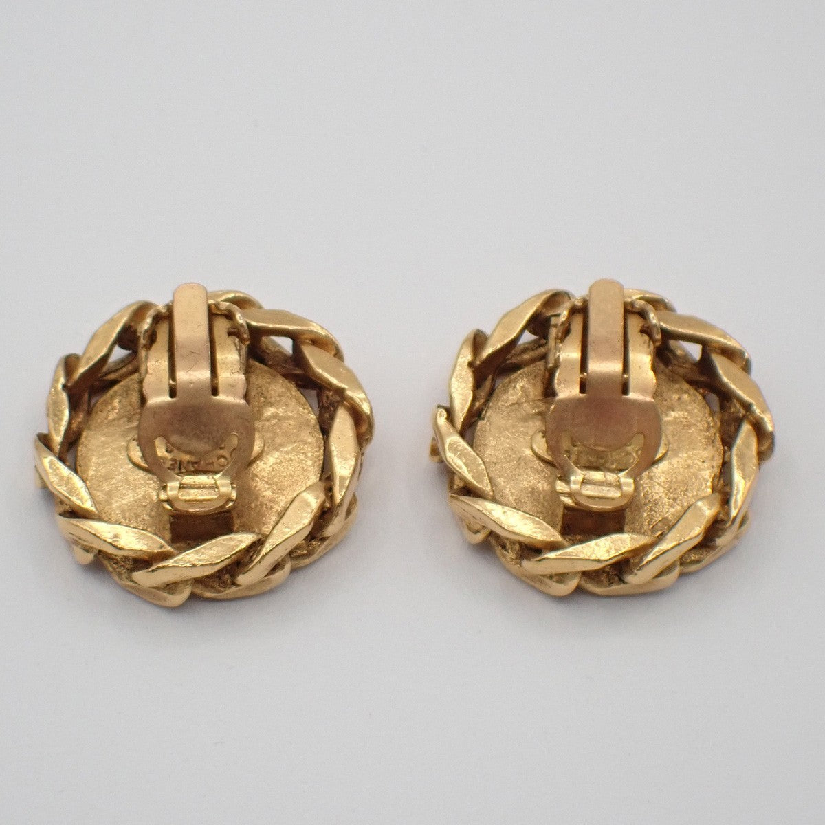 Chanel Vintage CC Round Clip-On Earrings Metal with Crystals