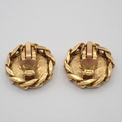 Chanel Vintage CC Round Clip-On Earrings Metal with Crystals