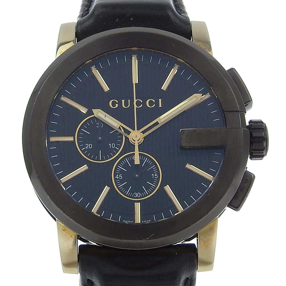 Gucci 101G Chronograph Quartz Watch Stainless Steel and Guccissima Leather with Diamond Markers