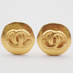 Chanel Vintage CC Round Clip-On Earrings Metal