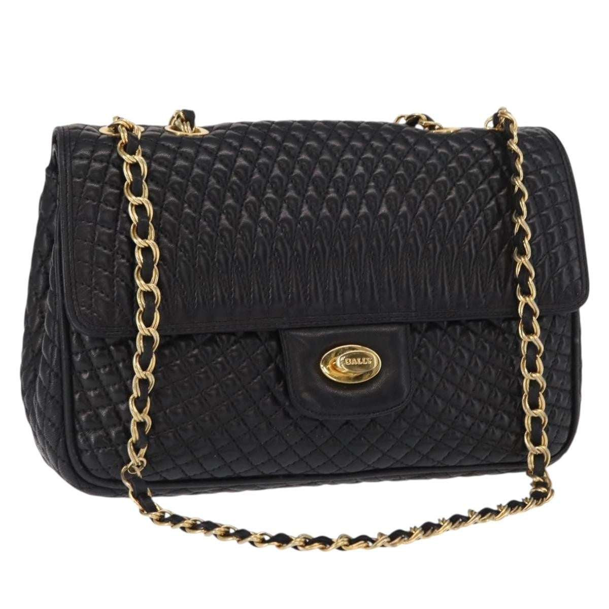 Bally Vintage Chain Shoulder Bag Quilted Leather