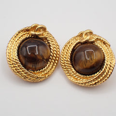 Chanel Vintage Round Clip-On Earrings Metal with Faux Pearl