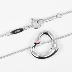 Tiffany & Co. Elsa Peretti Open Heart Pendant Necklace Sterling Silver with Pink Sapphire