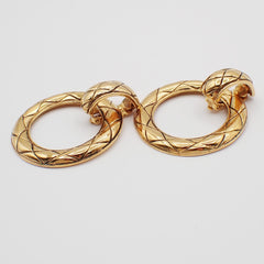 Chanel CC Quilted Hoop Earrings Gold Plated