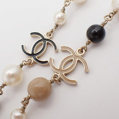 Chanel CC Coco Mademoiselle Figurine Pendant Necklace Metal with Faux Pearl and Enamel
