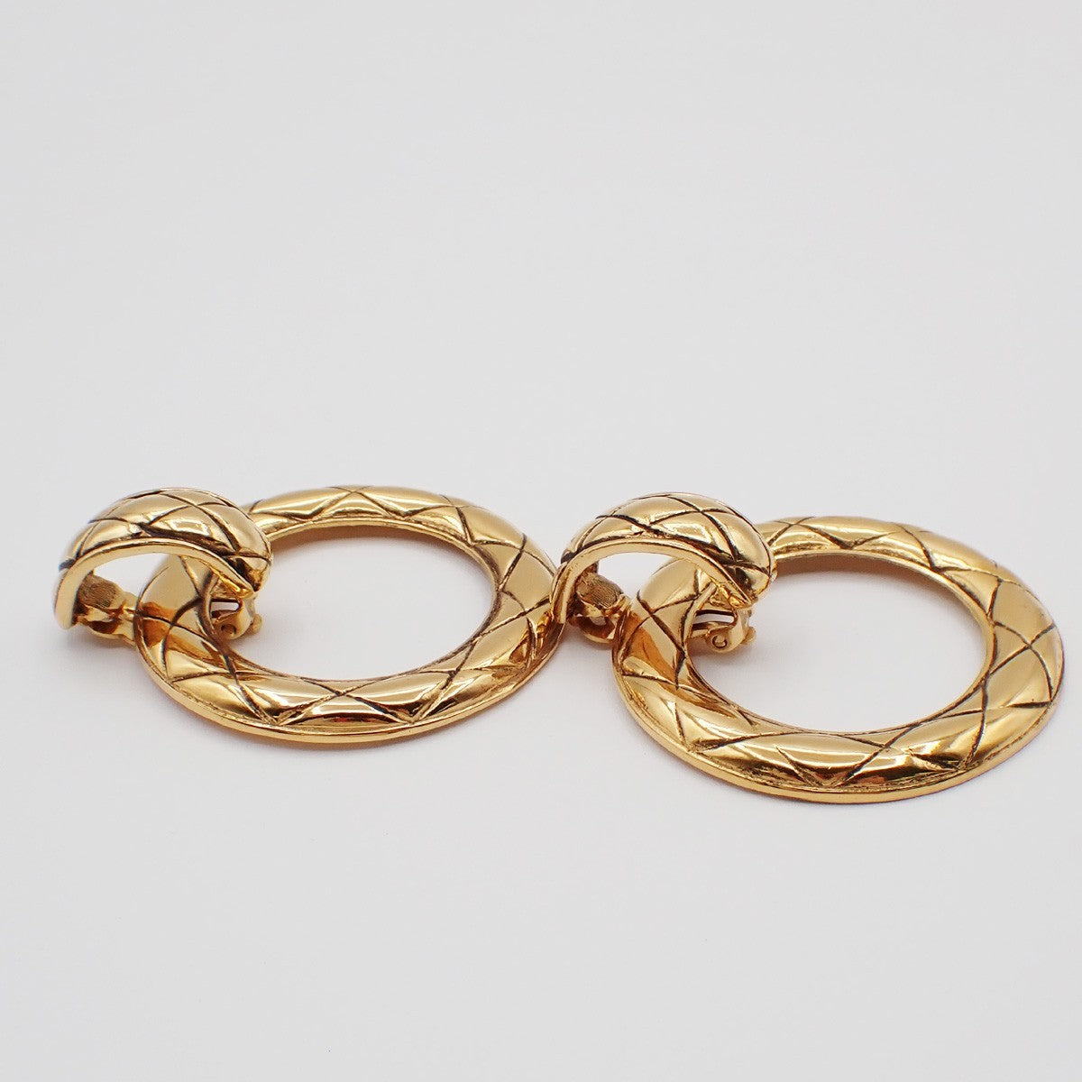 Chanel CC Quilted Hoop Earrings Gold Plated