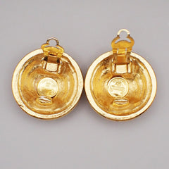 Chanel Vintage CC Round Button Clip-On Earrings Metal