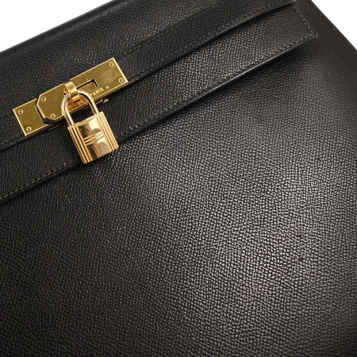 Hermes Kelly Handbag Black Courchevel with Palladium Hardware
