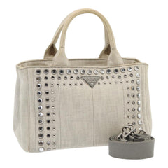 Prada Canapa Tote Rhinestone Embellished Canvas