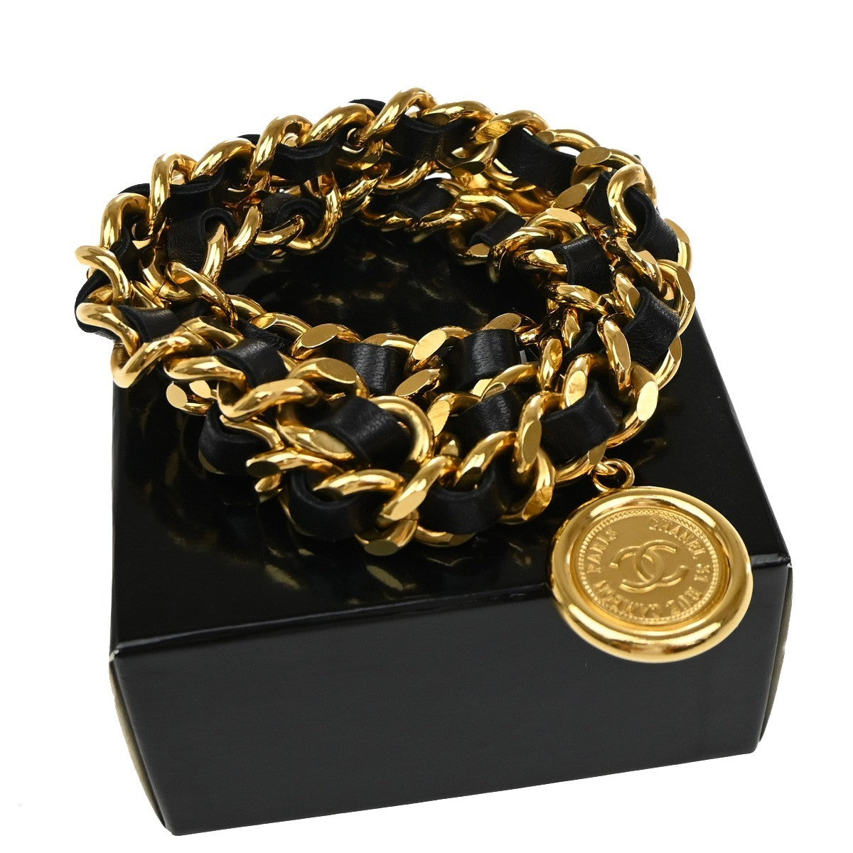 Chanel Vintage Medallion Chain Belt Metal and Leather