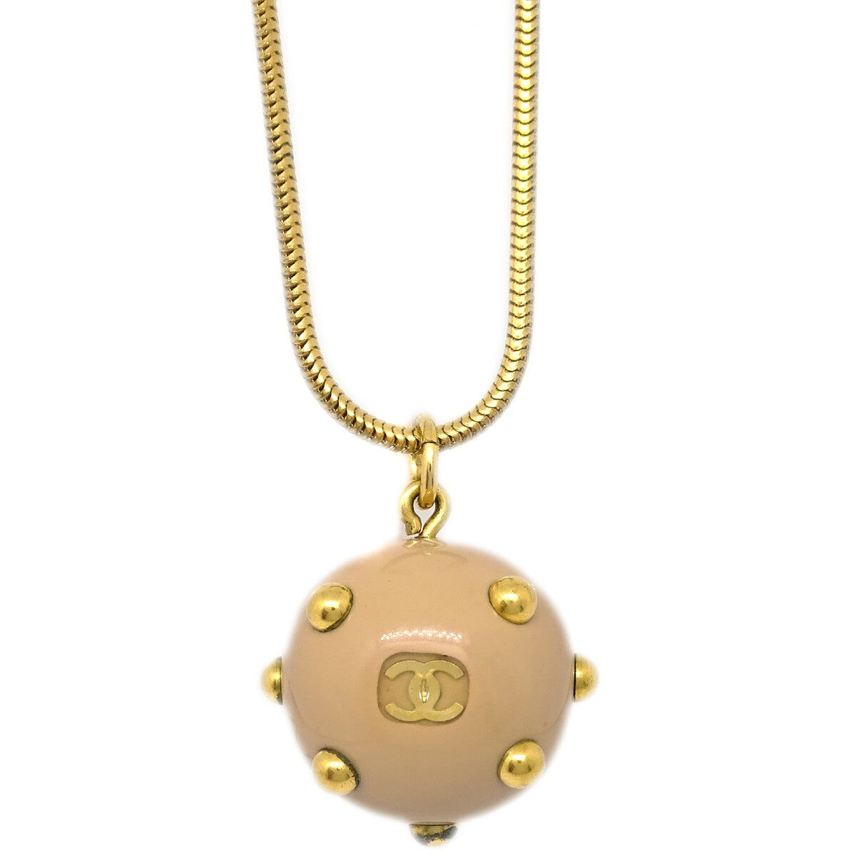 Chanel Vintage CC Ball Pendant Necklace Metal and Enamel