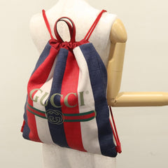 Gucci Logo Drawstring Backpack Striped Canvas