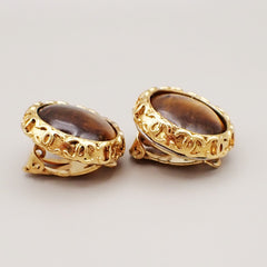 Chanel Vintage CC Round Button Clip-On Earrings Metal and Wood