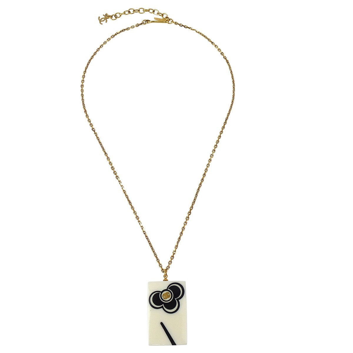 Chanel Vintage CC Rectangular Pendant Necklace Metal and Resin