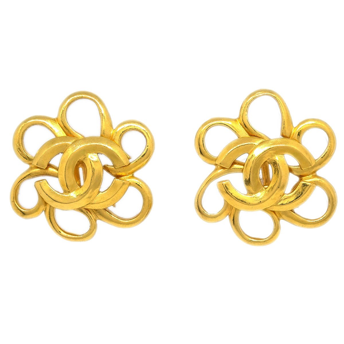 Chanel Vintage CC Flower Clip-On Earrings Metal