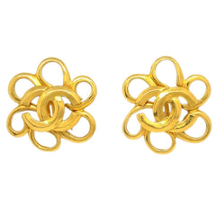 Chanel Vintage CC Flower Clip-On Earrings Metal
