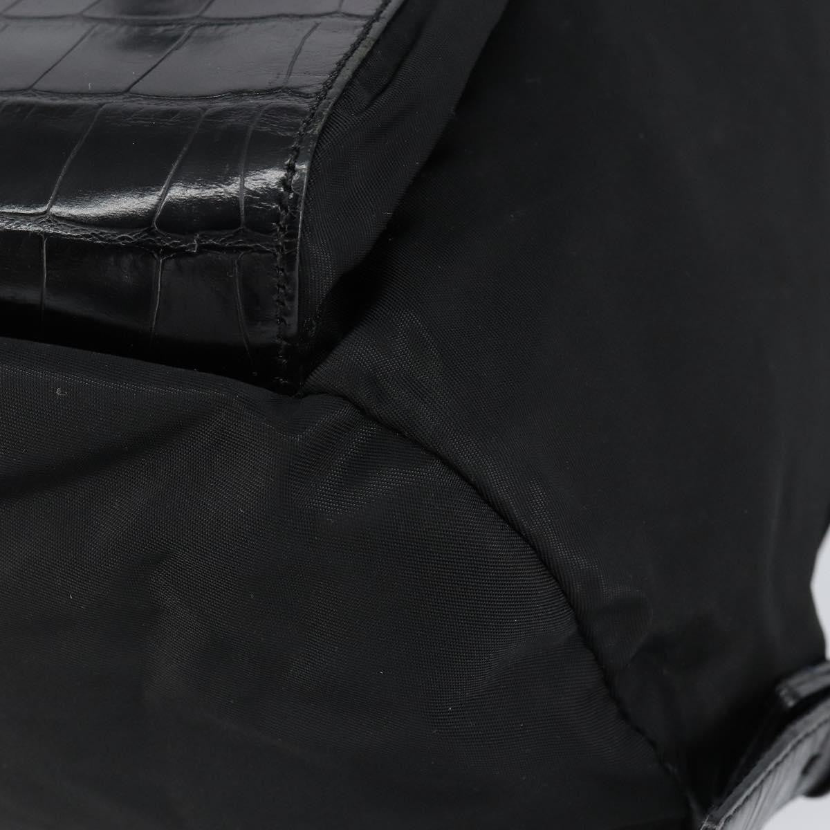 Prada Cinch Buckle Flap Backpack Tessuto with Crocodile Embossed Leather