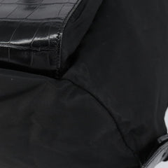 Prada Cinch Buckle Flap Backpack Tessuto with Crocodile Embossed Leather