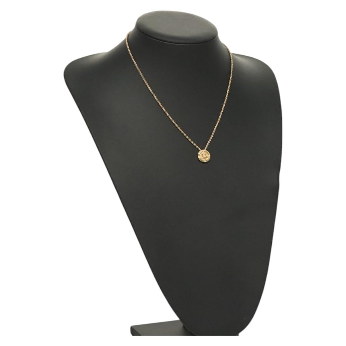 Christian Dior Vintage Logo Round Pendant Necklace Metal