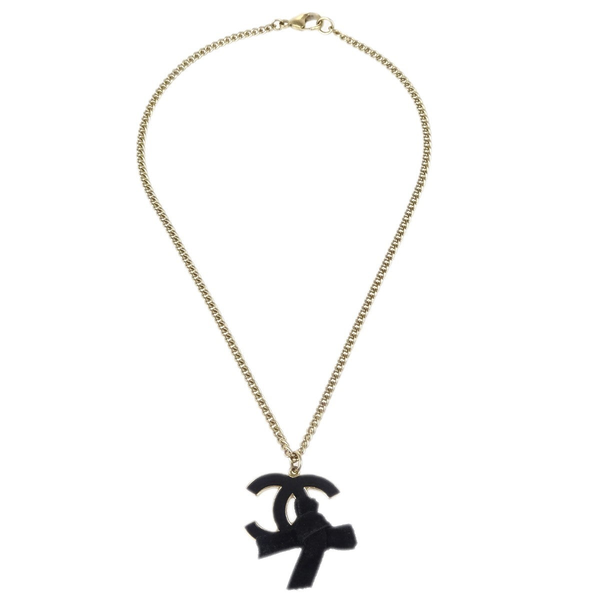 Chanel CC Bow Chain Pendant Necklace Metal with Leather