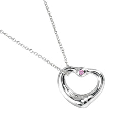 Tiffany & Co. Elsa Peretti Open Heart Pendant Necklace Sterling Silver with Pink Sapphire