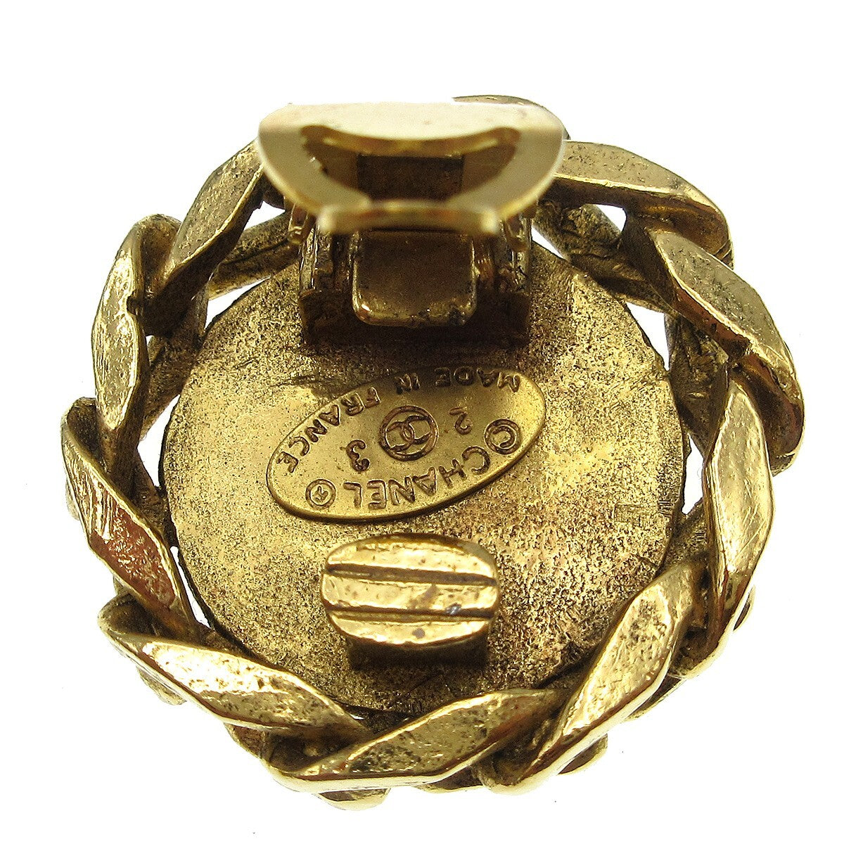 Chanel Vintage CC Round Clip-On Earrings Metal with Crystals