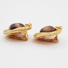 Chanel Vintage Round Clip-On Earrings Metal with Faux Pearl